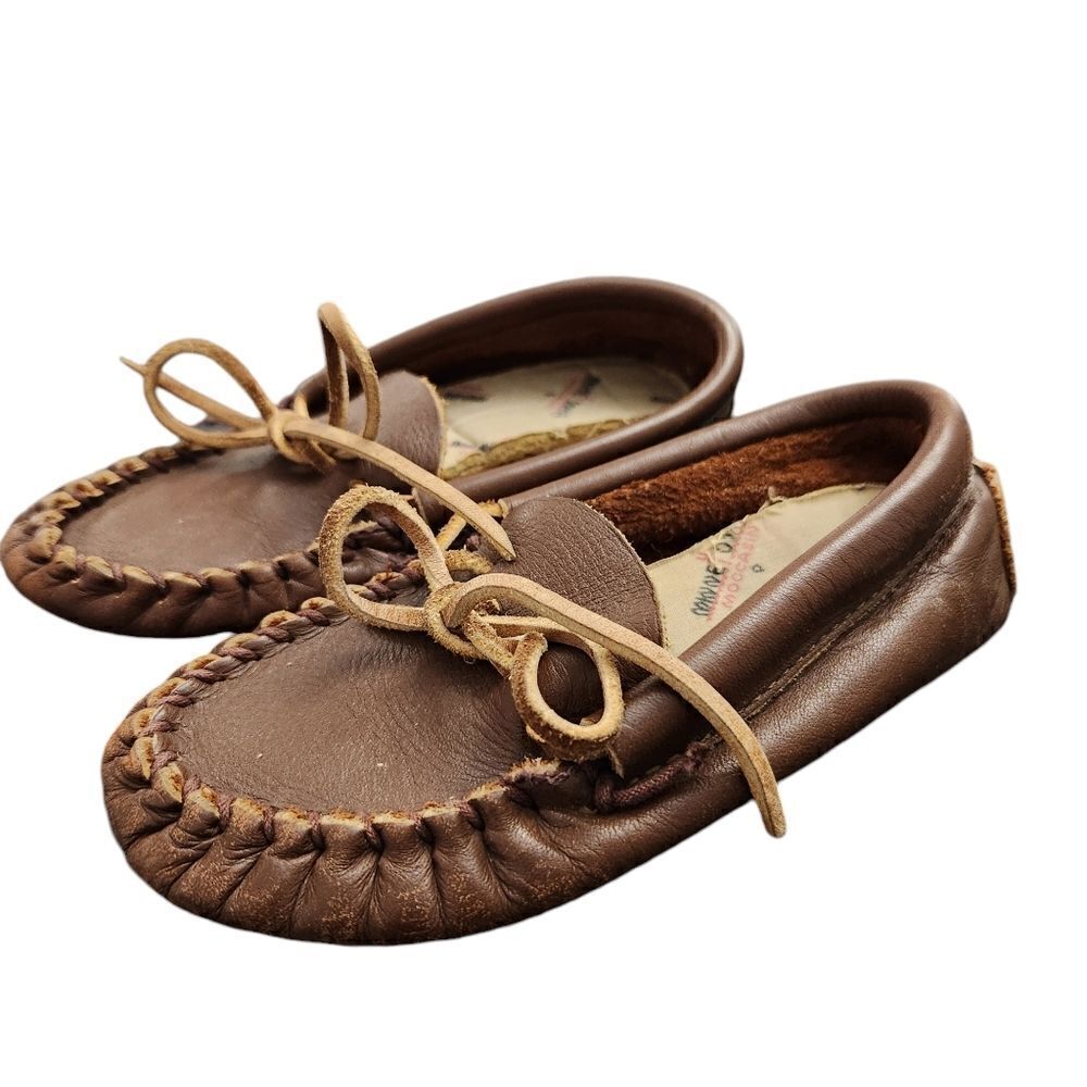 Minnetonka Kids Moccasins Size 9 Toddler Brown Leather Flat Shoes
